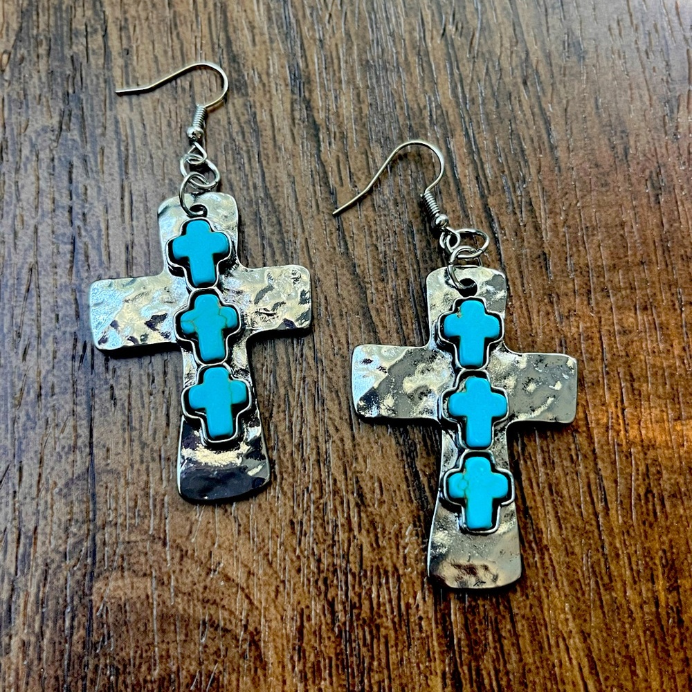 Multi cross with turquoise accents- dangling earring